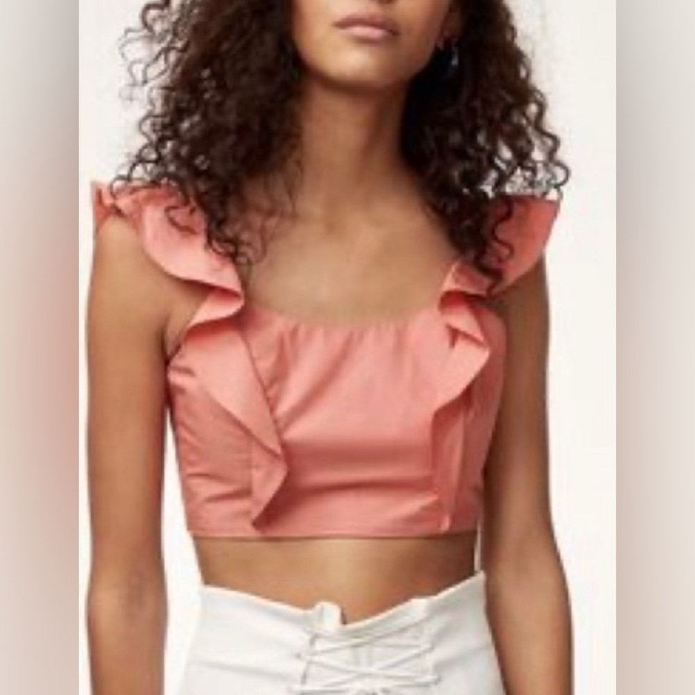 ARITZIA WILFRED Sandrine blouse crop ruffle strap top pink size 4
